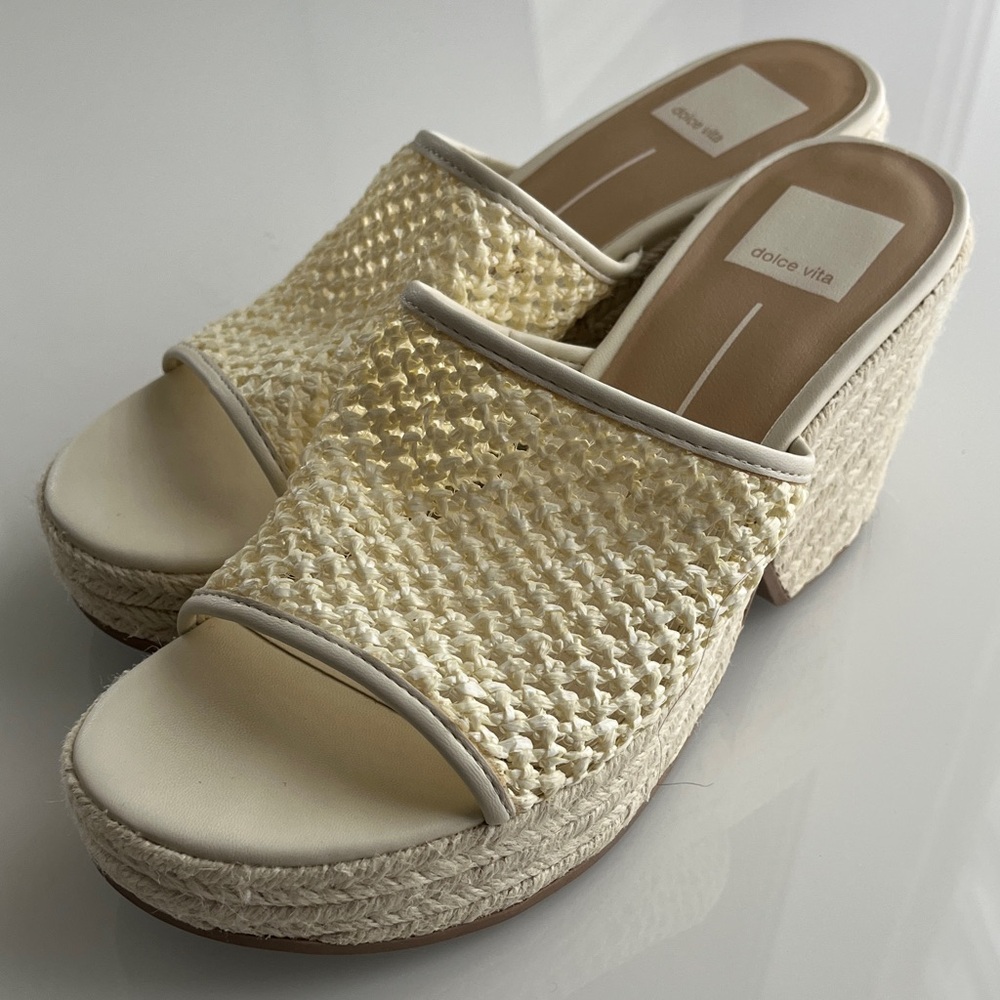 Dolce Vita Cream Woven Platform Wedge Slides 7.5